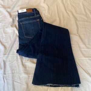 Women’s Judy blue high rise dark wash flare raw hem jeans NWT size 5/27